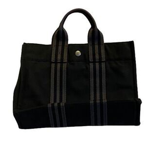 Authentic Hermes Black & Gray Canvas Small Hand Bag / Tote